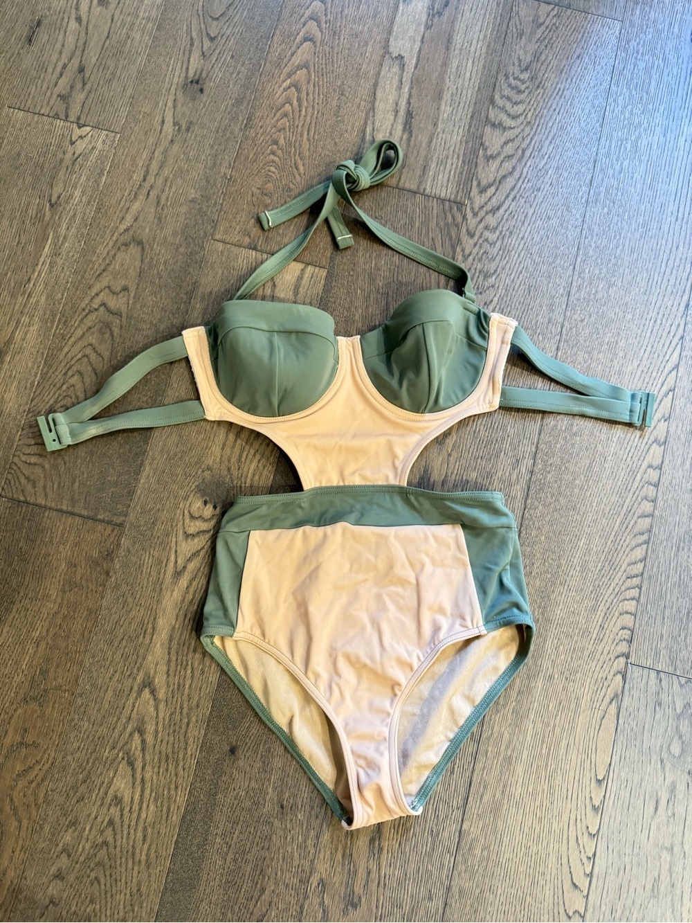 ASOS FULLER BUST Swim Two-Tone Olive & Peach One Piece Swimsuit- US 30F/ UK30E